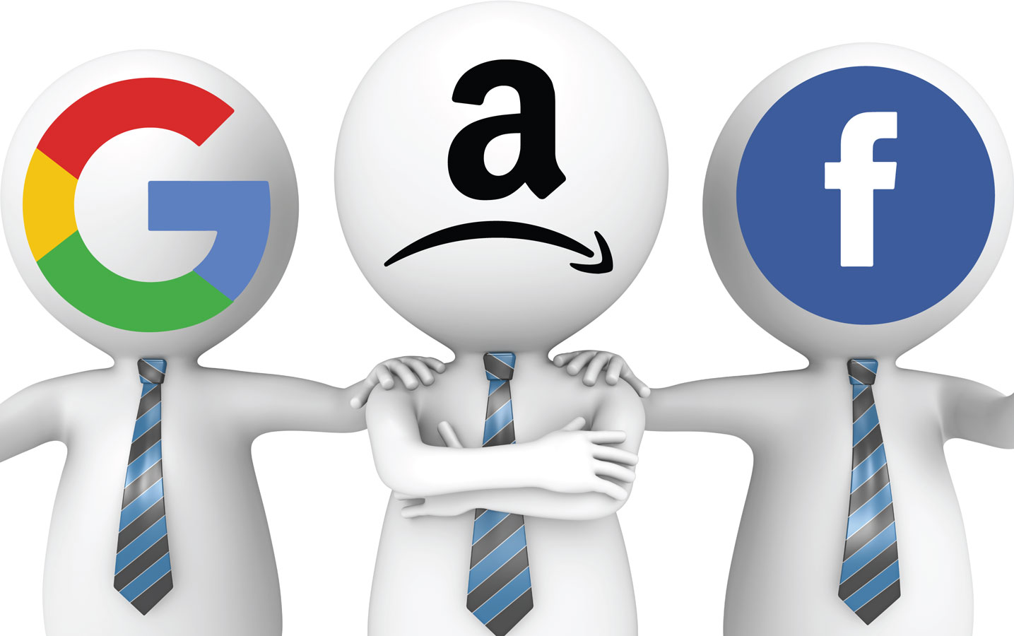 Amazon Google and Facebook Heads with Logos