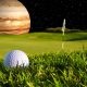 a golf ball behind Jupiter showing size comparison
