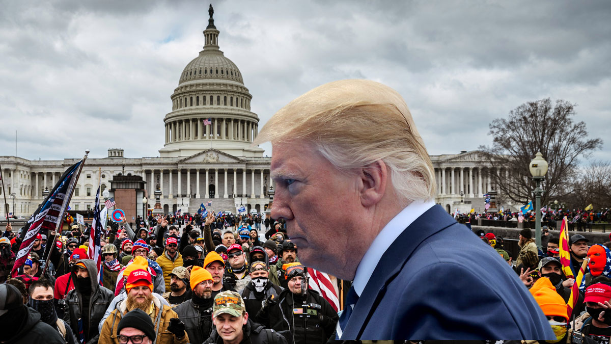Collage of Trump in front of the mob that descended on theUS Capitol on January 6th, 2021